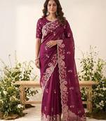 party & wedding wear soft space silk blend saree