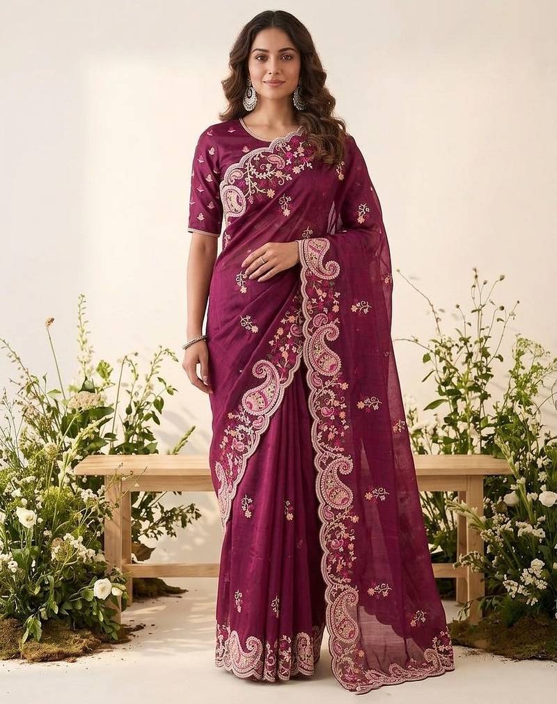 party & wedding wear soft space silk blend saree