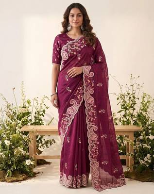 party & wedding wear soft space silk blend saree 3