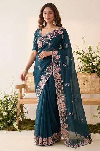 party & wedding wear soft space silk blend saree