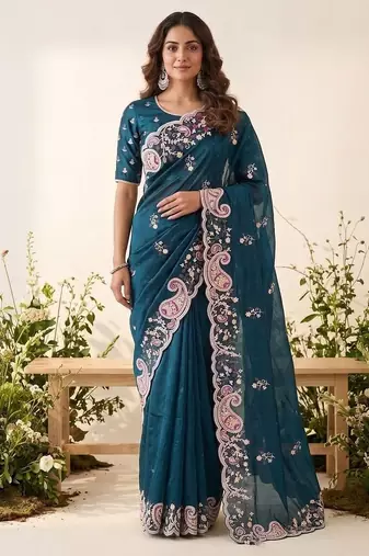 party & wedding wear soft space silk blend saree