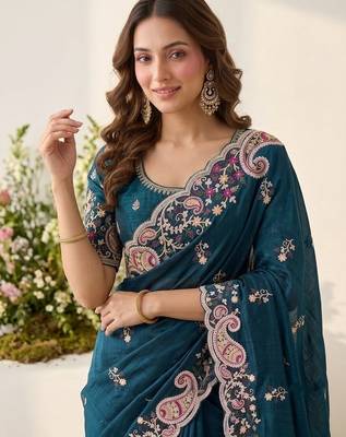 party & wedding wear soft space silk blend saree 3