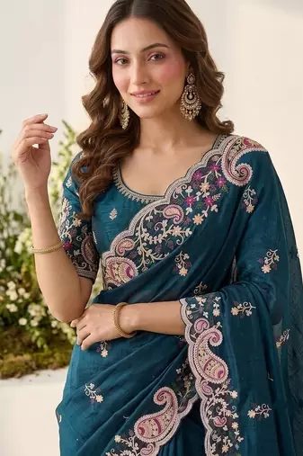 party & wedding wear soft space silk blend saree