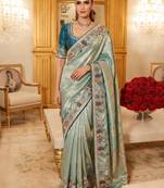 wedding wear pure kanjivarm silk blend heavy embroidery work saree