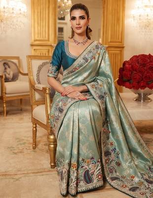 wedding wear pure kanjivarm silk blend heavy embroidery work saree 3