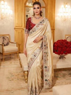 wedding wear pure kanjivarm silk blend heavy embroidery work saree 1