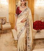 wedding wear pure kanjivarm silk blend heavy embroidery work saree