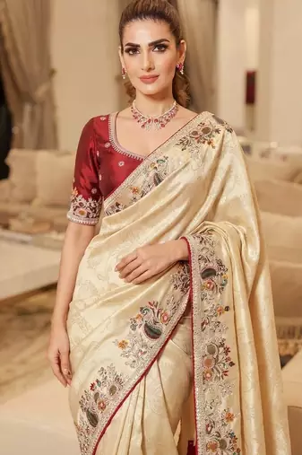 wedding wear pure kanjivarm silk blend heavy embroidery work saree