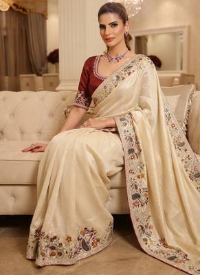 wedding wear pure kanjivarm silk blend heavy embroidery work saree 3