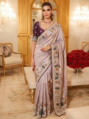 wedding wear pure kanjivarm silk blend heavy embroidery work saree 1