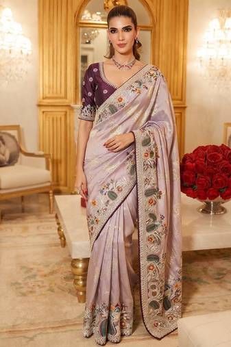wedding wear pure kanjivarm silk blend heavy embroidery work saree