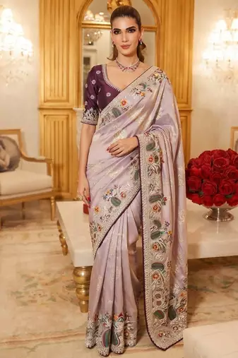 wedding wear pure kanjivarm silk blend heavy embroidery work saree