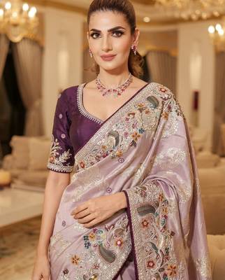 wedding wear pure kanjivarm silk blend heavy embroidery work saree 2