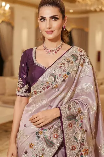wedding wear pure kanjivarm silk blend heavy embroidery work saree