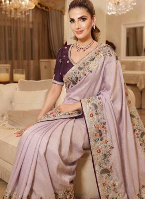 wedding wear pure kanjivarm silk blend heavy embroidery work saree 3
