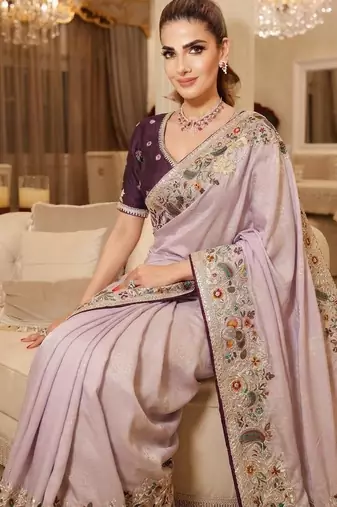 wedding wear pure kanjivarm silk blend heavy embroidery work saree