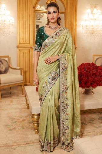 wedding wear pure kanjivarm silk blend heavy embroidery work saree