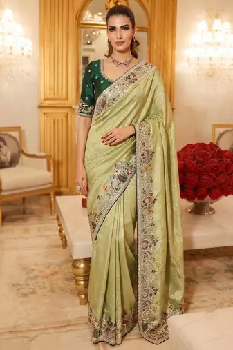 wedding wear pure kanjivarm silk blend heavy embroidery work saree
