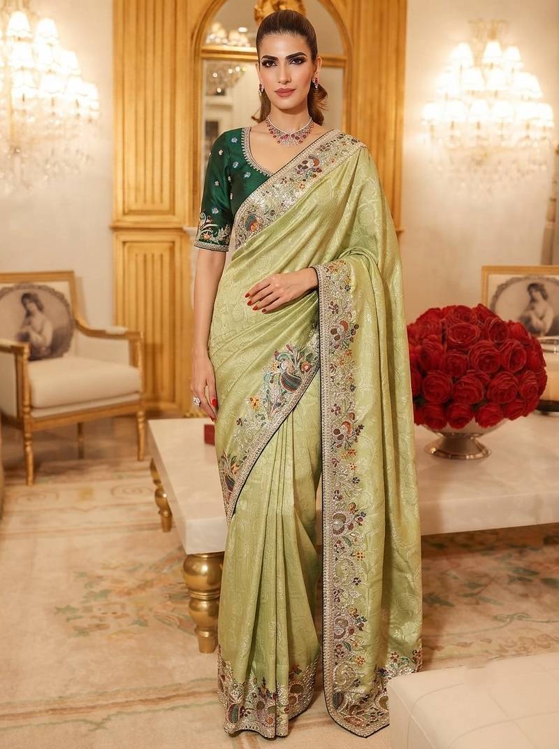 wedding wear pure kanjivarm silk blend heavy embroidery work saree
