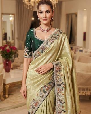 wedding wear pure kanjivarm silk blend heavy embroidery work saree 2