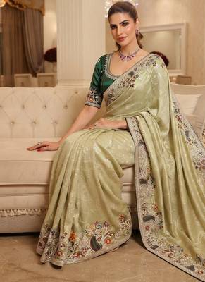wedding wear pure kanjivarm silk blend heavy embroidery work saree 3