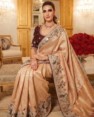 wedding wear pure kanjivarm silk blend heavy embroidery work saree 1