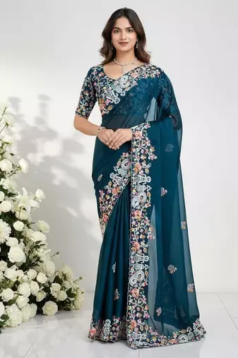 designer rangoli silk blend embroidey saree