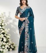 designer rangoli silk blend embroidey saree