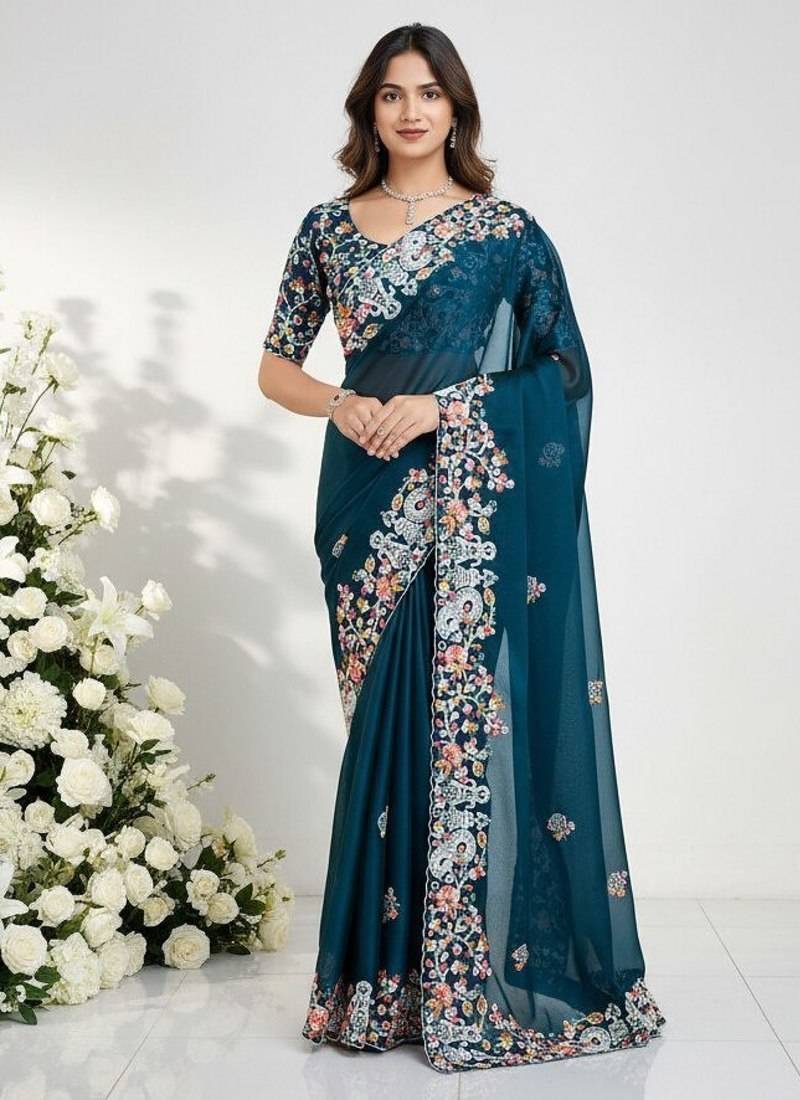 designer rangoli silk blend embroidey saree