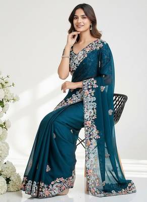 designer rangoli silk blend embroidey saree 2