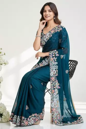 designer rangoli silk blend embroidey saree