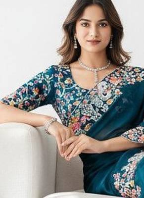 designer rangoli silk blend embroidey saree 4