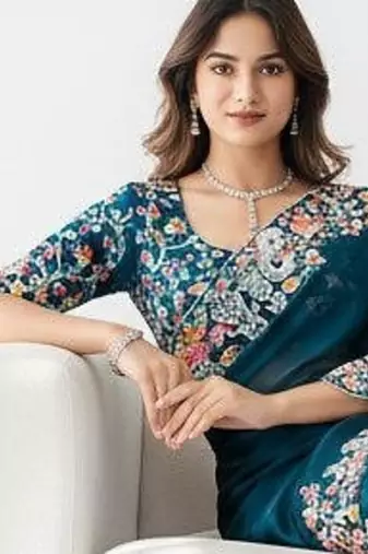 designer rangoli silk blend embroidey saree