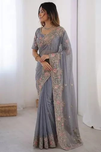 wedding special party wear soft nxc moss silk blend saree