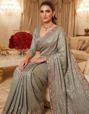 wedding wear pure kanjivarm silk blend beads work saree 2