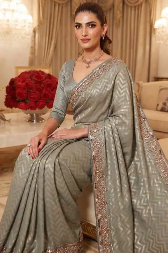 wedding wear pure kanjivarm silk blend beads work saree
