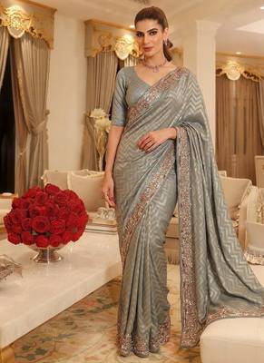 wedding wear pure kanjivarm silk blend beads work saree 3
