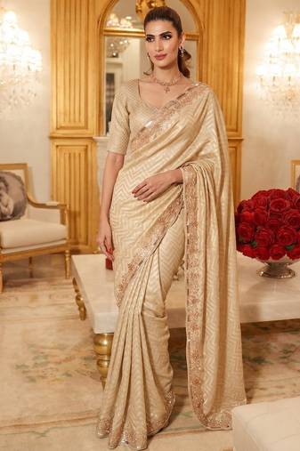wedding wear pure kanjivarm silk blend beads work saree