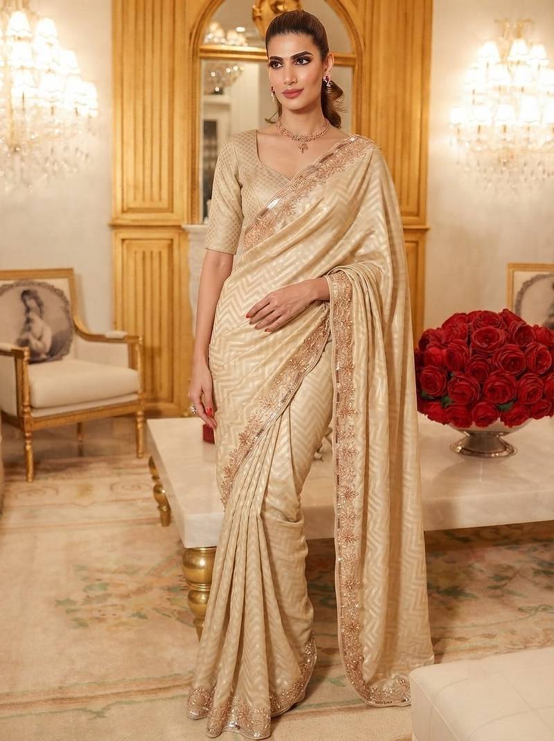 wedding wear pure kanjivarm silk blend beads work saree
