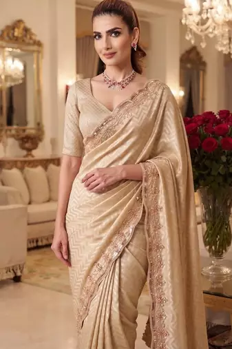 wedding wear pure kanjivarm silk blend beads work saree