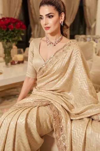 wedding wear pure kanjivarm silk blend beads work saree