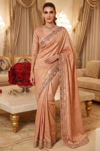 wedding wear pure kanjivarm silk blend beads work saree