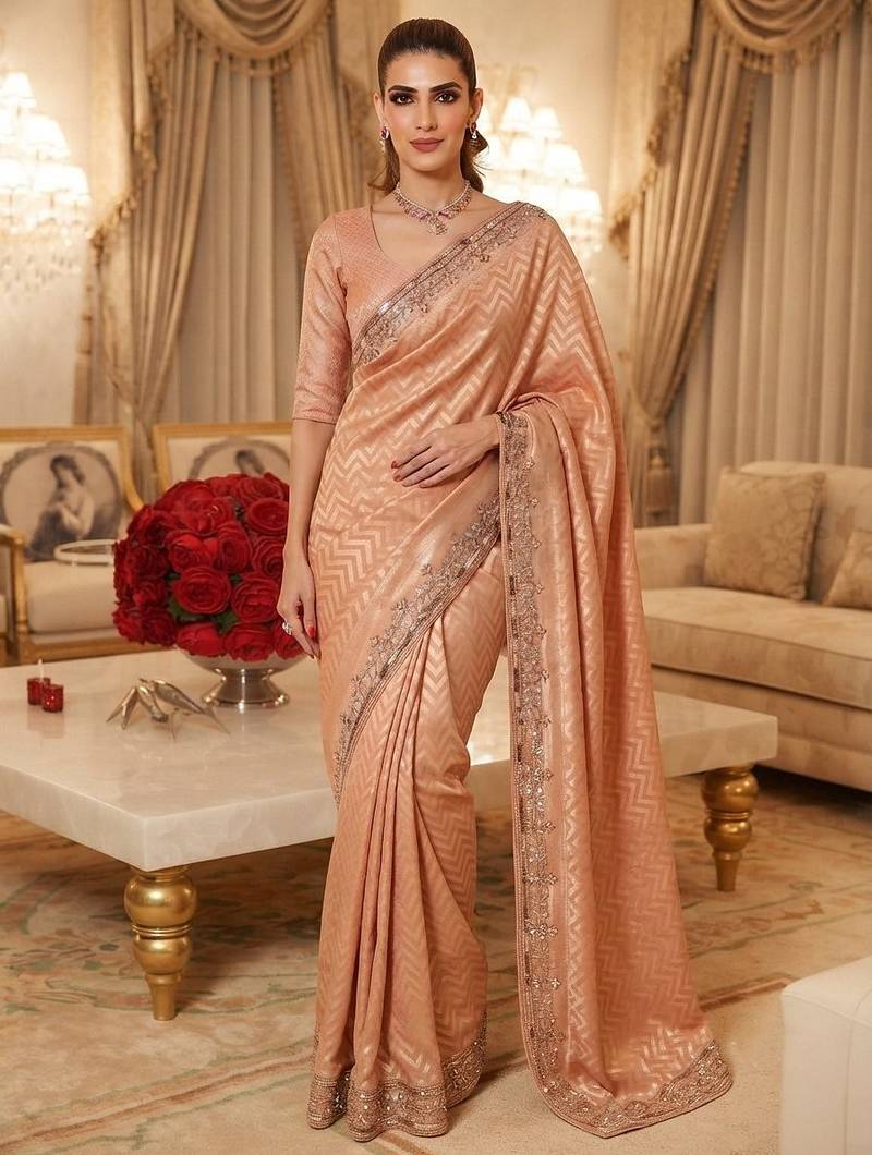 wedding wear pure kanjivarm silk blend beads work saree