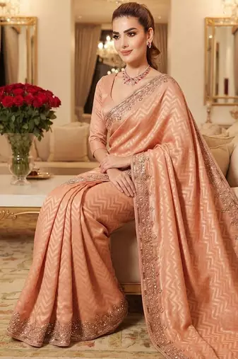 wedding wear pure kanjivarm silk blend beads work saree