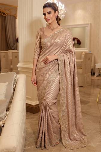 wedding wear pure kanjivarm silk blend beads work saree