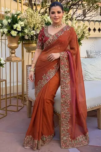 party & wedding wear soft fendy silk blend saree