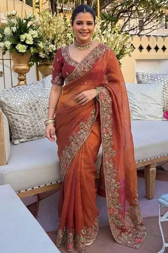 party & wedding wear soft fendy silk blend saree
