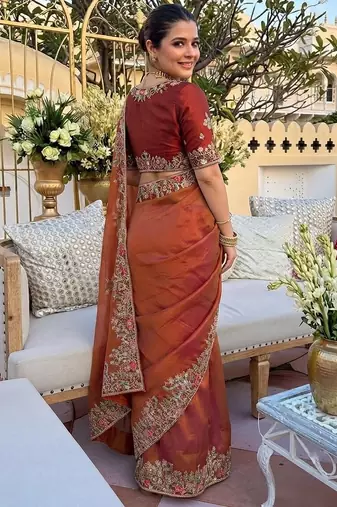 party & wedding wear soft fendy silk blend saree