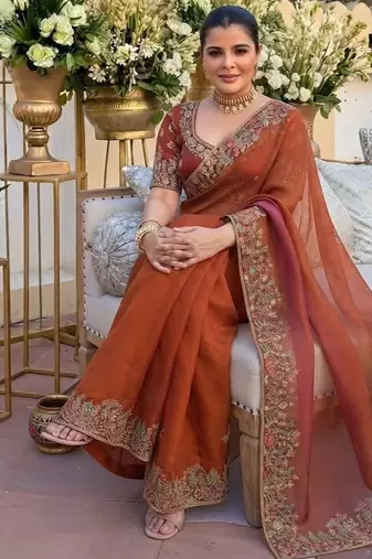party & wedding wear soft fendy silk blend saree