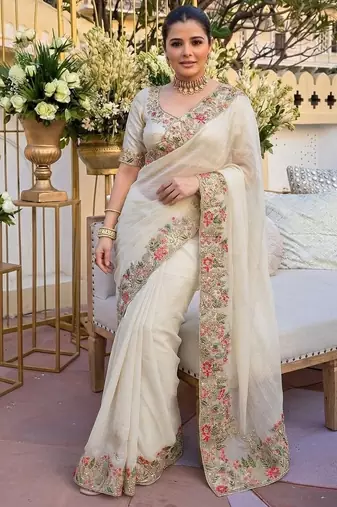 party & wedding wear soft silk blend saree